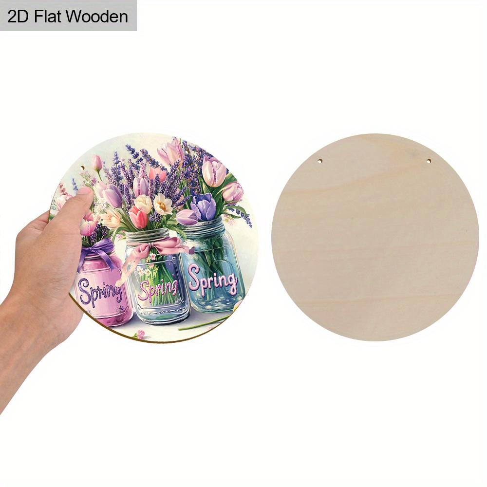1pc Spring Wood Decorate Signs and Plaques -Three Glass Jars Filled with Flowers -Wooden Ornaments Sign - Friend Gift - Wall or Door Hanging