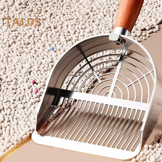 Металлический совок для кошачьего туалета с держателем, совок для сбора домашних животных с эргономичной деревянной ручкой, лопата для быстрого просеивания, товары для кошек