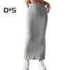 Women Fall Winter Skirt High Waist Knitted Elastic Thick Warm Ankle Length Striped Slim Fit Soft Sheath Lady Maxi Skirt