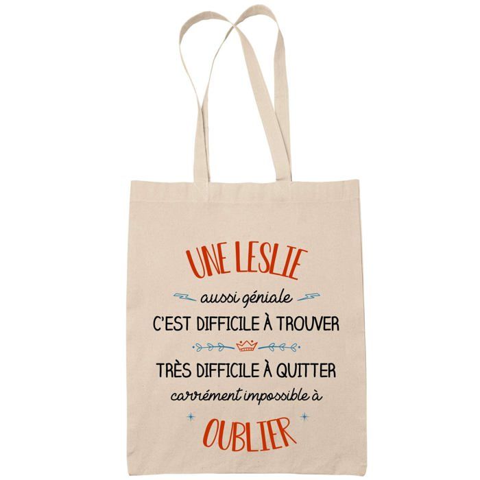 Tote Bag Une Leslie Aussi Géniale Sac Cabas Coton Fairtrade Réutilisable pour Courses, Travail ou Transport – Cadeau Original