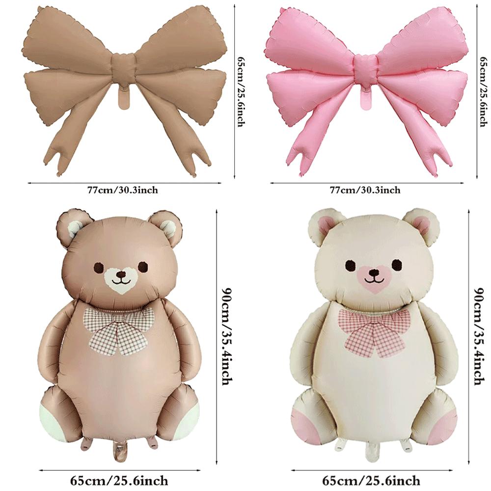 Large 35in Bear Balloon 30in Bow Balloons Jungle Safari Theme Teddy Bear Baby Shower Decorations Girls Birthday Party Supplies