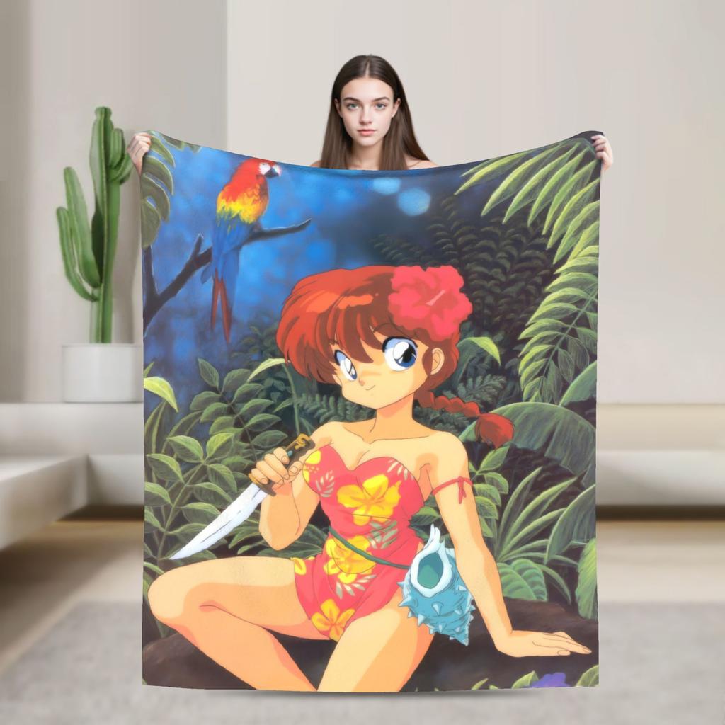 Akane Tendo Ranma 1/2 Blanket Flannel Textile Decor Multifunction Warm Throw Blankets for Sofa Bedroom Plush Thin Quilt