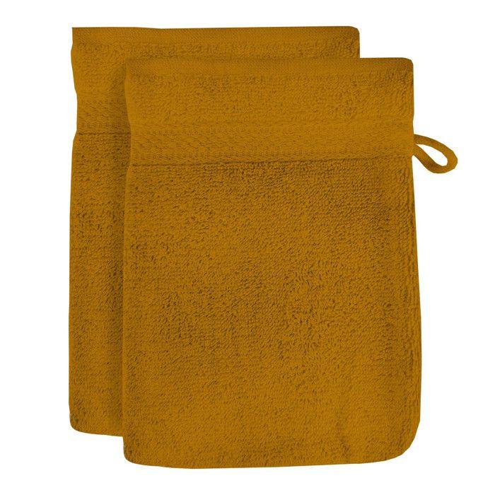 Lot de 2 gants de toilette en coton 500 gr/m2 16x21 cm LAGUNE moutarde, par Soleil d'ocre