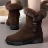 Зимние женские туфли с круглым носком, флисовая подкладка, плоские сапоги для снега для женщин, удобные и элегантные, модные плюшевые ботильоны