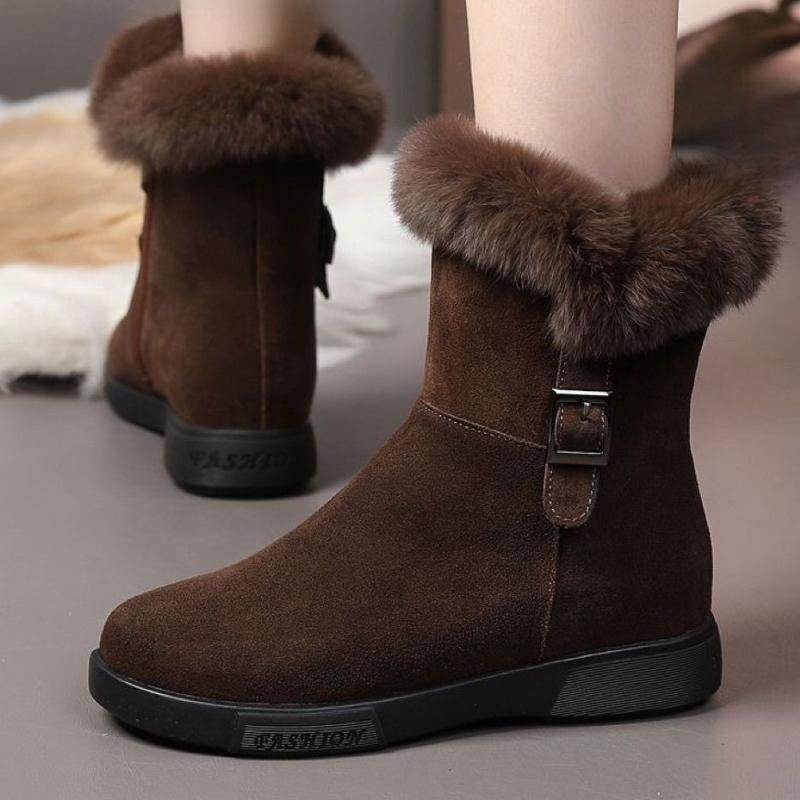 Зимние женские туфли с круглым носком, флисовая подкладка, плоские сапоги для снега для женщин, удобные и элегантные, модные плюшевые ботильоны