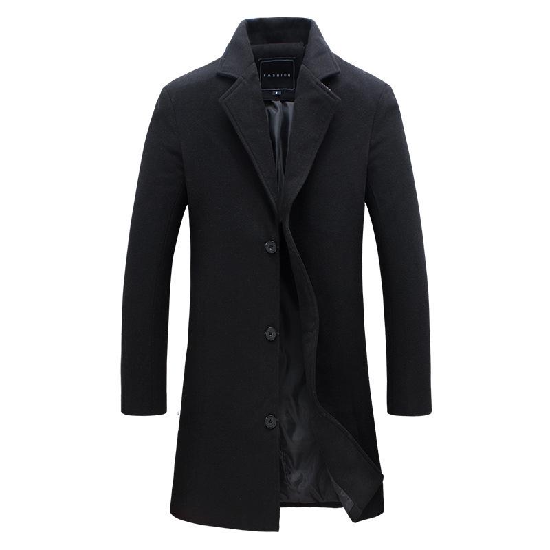 Men's Korean Style Wool Slim Fit Mid-Length Trench Coat
