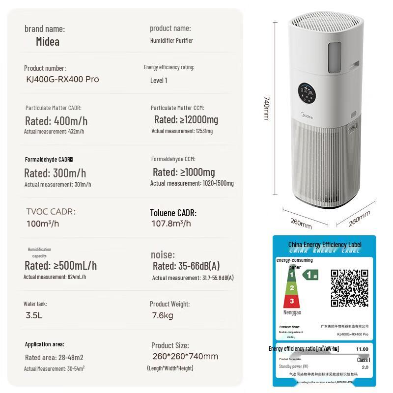 Midea RX400 Pro Домашний очиститель и увлажнитель воздуха Вилка CN (адаптер в комплекте)