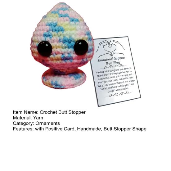 Вязаный крючком стопор для попы с позитивной открыткой, ручная работа, вязанный сердечко для любви, кукла, игрушка для снятия стресса, украшение для рабочего стола, кляп, подарок
