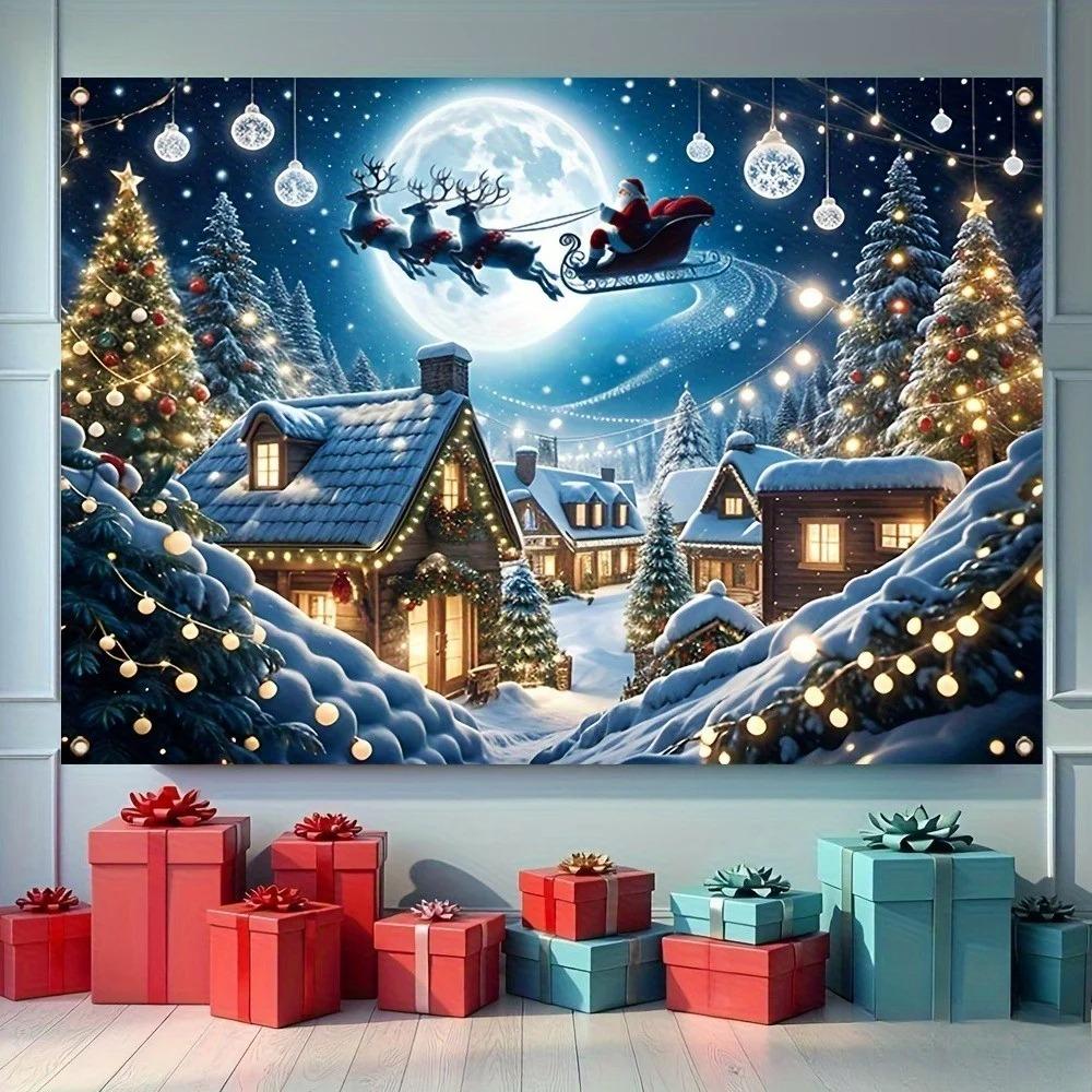 Winter Christmas Sleigh Reindeer Themed Banner Decoration Background Birthday Party Home Decoration Photography Backdrop Cloth