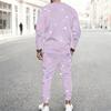 Men Plus Size White Grey Beige Printed Round Neck Long Sleeve Top Cuffed Pants Two Piece Set