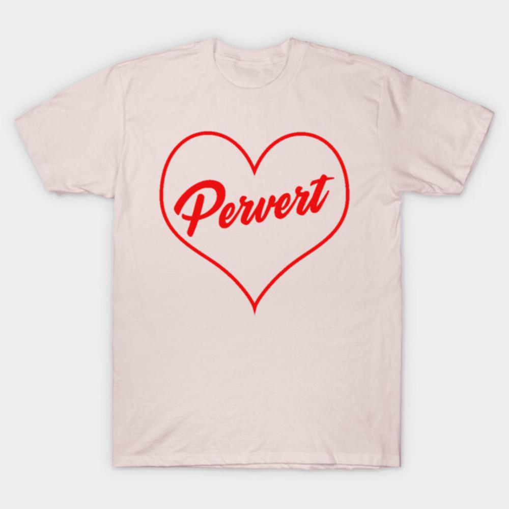 Men Women Cotton T Shirt "Pervert" Red Heart Print Casual Streetwear Edgy Statement Tee for Fan