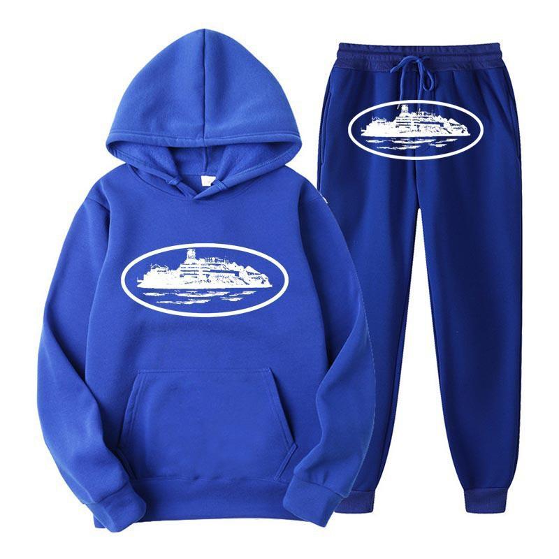 Unisex Hooded Fleece-Lined Graphic Sweatshirt Set Loose Fit Winter Casual Outfit Men Women