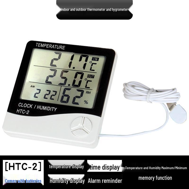 Термогигрометр HTC-2 с выносным датчиком - Цифровой дисплей влажности и температуры для помещения/улицы