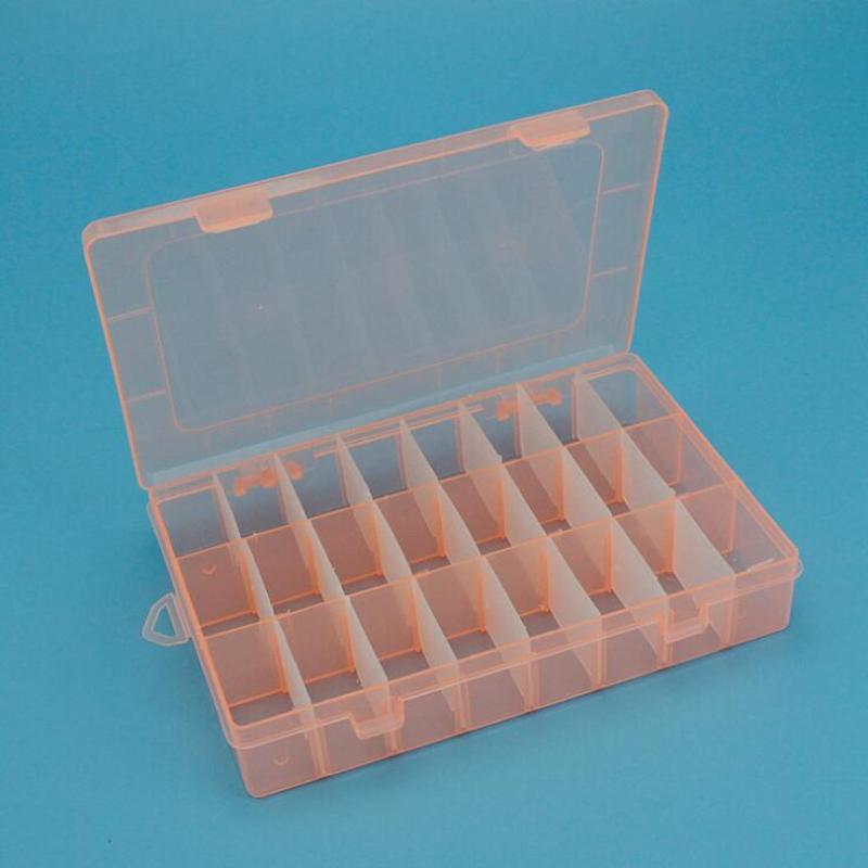 New Practical Adjustable Plastic 24 Compartment Storage Box Case Bead Rings Jewelry Display Organizer
