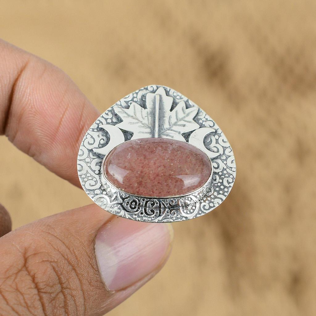Oval Sacral Chakra Natural Sunstone Cresent Moon Anniversary New Ring 925 Silver