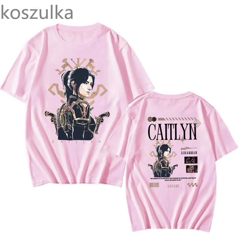 Arcane T shirt Caitlyn KiramUnisex Tshirts ONeck Unisex Pure Cotton Fashion Fans Short Sleeve Shirts Gift Vintage Streetwear Tops