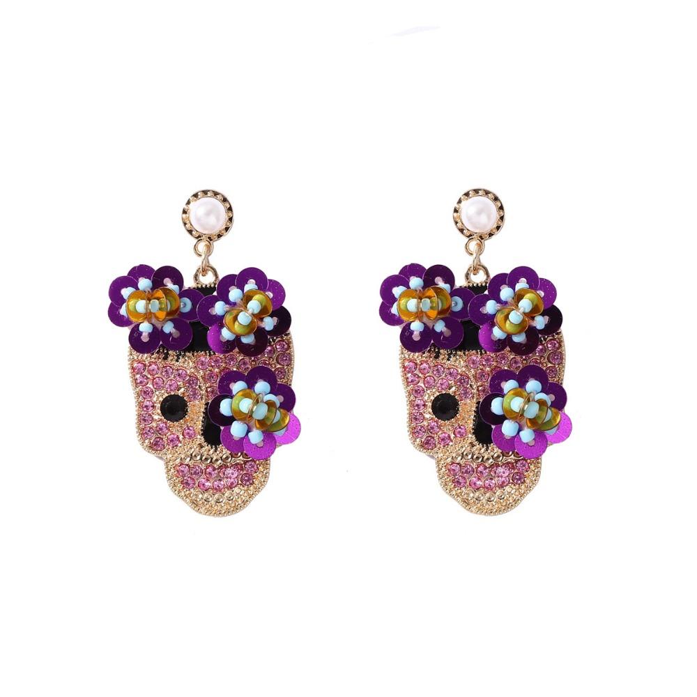 Personality Zircon Encrusted Skull Earrings Flower Glitter Skeleton Stud Earrings Women