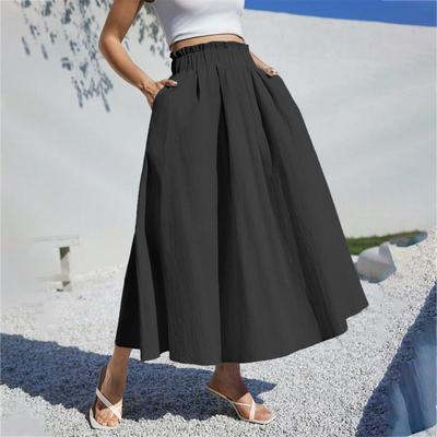 Женская весенняя повседневная длинная юбка с оборками, однотонная юбка, ретро-юбка в складку