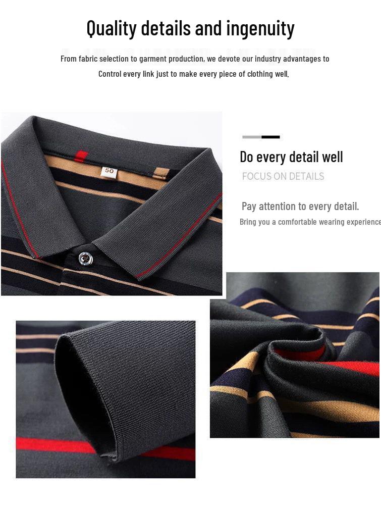 Men's Autumn Striped Long-Sleeve Collared Shirt - Loose Fit for Middle-Aged & Elderly