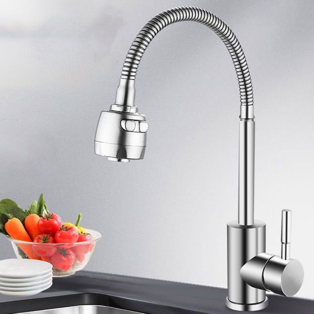Rotatable Kitchen Faucet Adjustable Mode Universal Single Cold Water Faucet Deck Mounted Stainless Steel Kitchen Water Tap