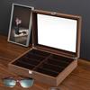 8 Compartment Walnut Wood Eyeglass Case Holder, Organizer Display Box , Multi-Function Storage, Home Office Desk Organizer