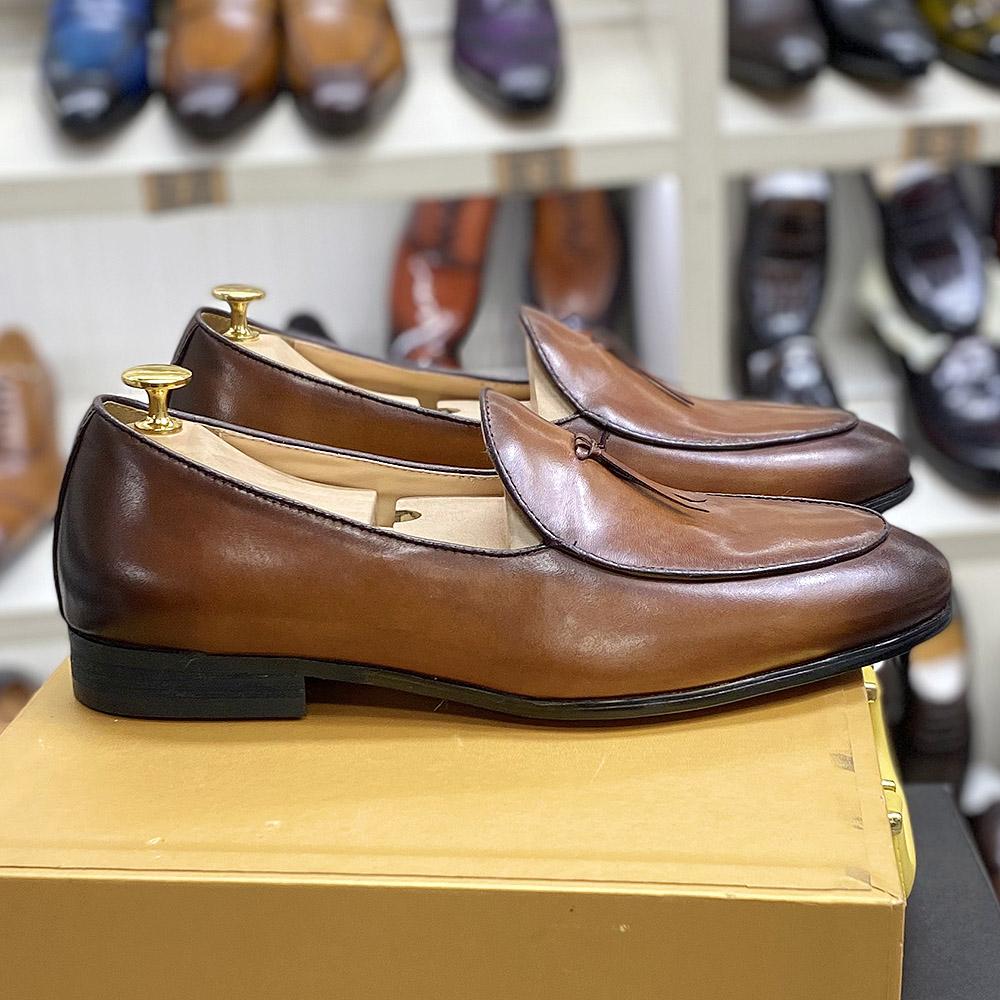Male Tassel Loafers Genuine Cow Leather Men's Dress Shoes Handmade Slip On Wedding Party Office Causal Shoes for Men