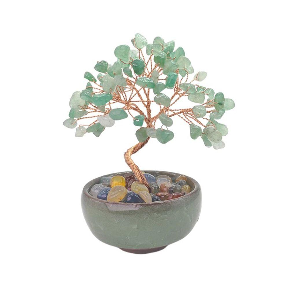 Керамическая основа Дерево из натуральных кристаллов Позитивная энергия Удача Фигурка Дерево богатства из драгоценных камней Дом