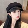 Черный корейский берет женский весенне-осенний тонкий большой обхват головы британский стиль утиный язык восьмиугольная шляпа ретро литературный и художественный