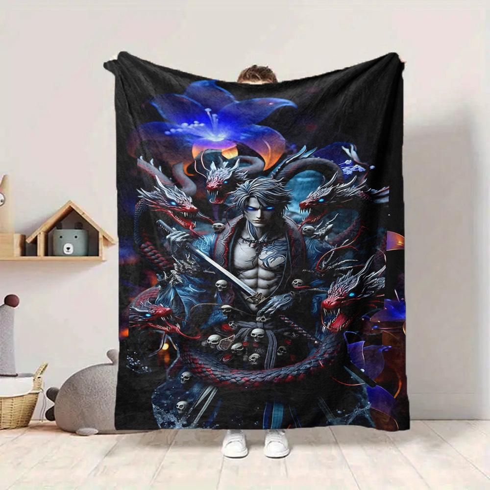 1pc Fantasy Warrior Statue Blanket Soft All Season Throw with Vibrant Design, Perfect for Home, Travel, and Gifts, Ideal for Naps and Camping
