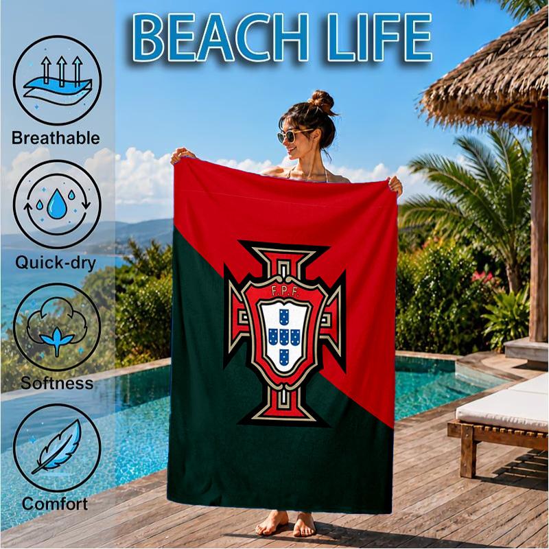 Portuguese Football Federation Crest Beach Towel, Quick-drying, Easy to Care for, Suitable for Both Fitness and Beach Vacations,Sports Essential