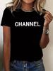 Women's Casual Elegant Fashion CHANNEL Graphic T-shirt Crew Neck Short Sleeve Top for Summer Women's Clothing Comfortable Tops