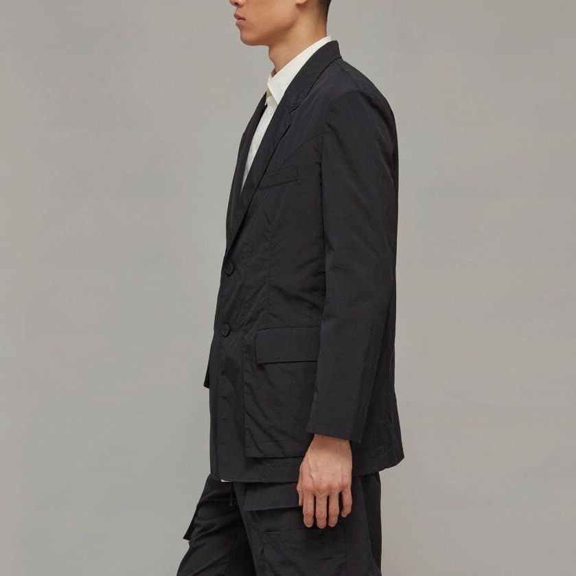 Y-3 Solid Color Pleated Design Nylon Suit Unisex Suit Black H63047
