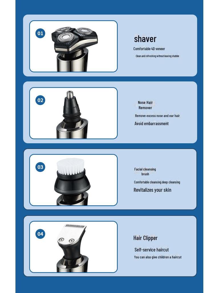 Перезаряжаемый многофункциональный триммер для бороды с очень длительным сроком службы батареи, тип C, полностью моющаяся бритва.
