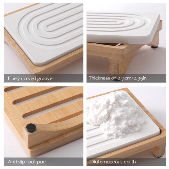 Диатомитовая бамбуковая подставка для раковины, быстросохнущая каменная мыльница для ванной комнаты, столешницы кухни, водопоглощающий, нескользящий органайзер для губки