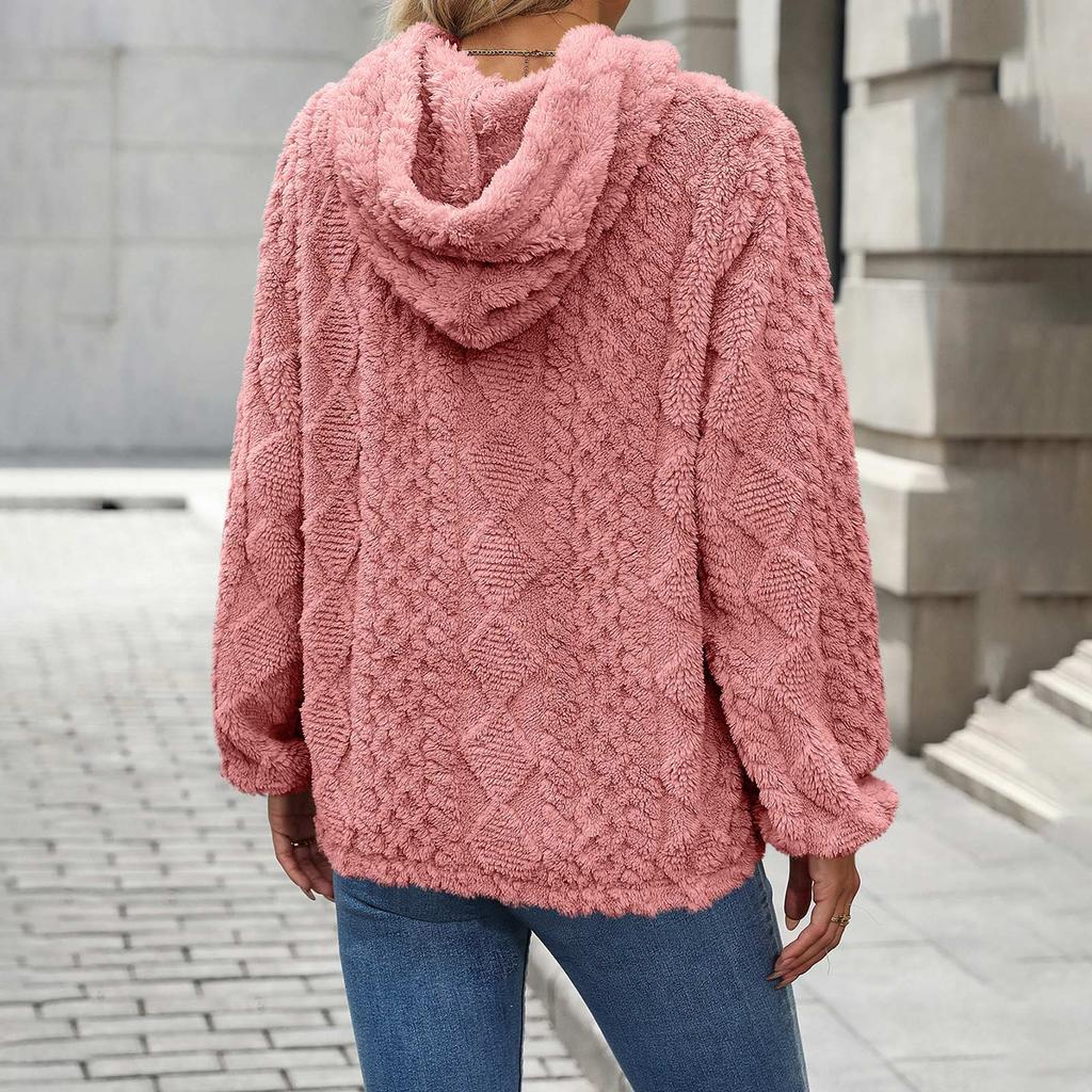 Women's Plush Fabric Long Sleeve Loose Hooded Pullover Sweatshir