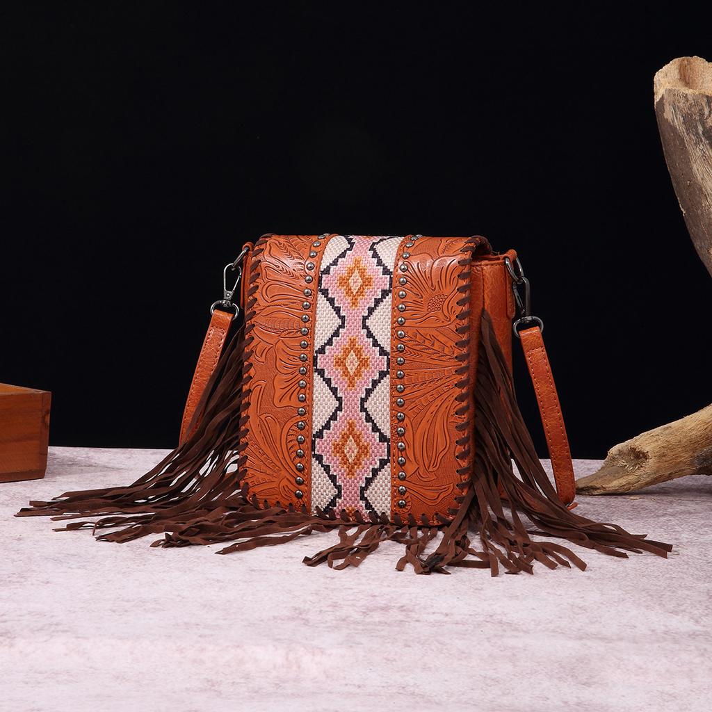 Vintage Print Boho Style Carving Single Shoulder Crossbody Bag for Women