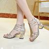 Silver Gold Sandals Peep Toe Chunky Heels New Women Wedding Shoes Ankle Boots Sandal Open Toe High Heels Dress Gold Bling Pump