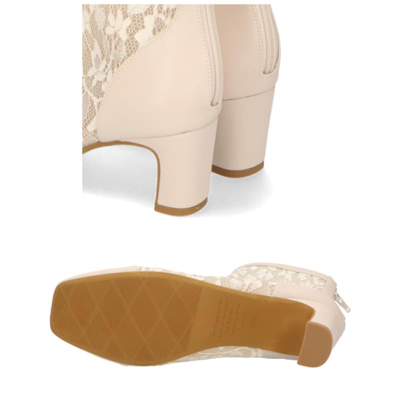 Модные короткие тулевые ботильоны с цветочной задней панелью БЕЖЕВЫЕ [Oriental Traffic] Ботинки, Ботинки, Материал, Узор, Молния, Каблук, Вверх, Женственный,