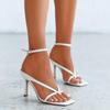 Summer New European and American Sexy Large Size Cool High Heels Square Head Thong Stiletto Women's Shoes