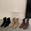 French commuter temperament soft leather square head thin elastic thin boots autumn and winter short boots women's thick heel medium heel Martin boots