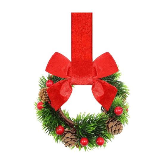 Мини Рождественский Венок с Бантом из Красного Бархата Декор Дверцы Шкафа для Кухни Окна Фермерского Дома Входной Двери Стены Камина Ягодная Гирлянда