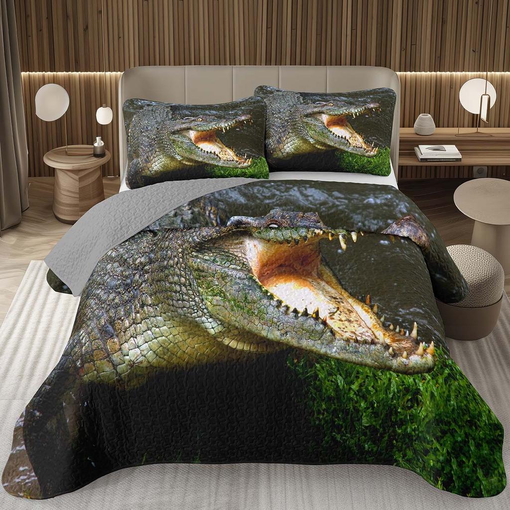 Подростковый крокодиловый плед с узором аллигатора, стеганый комплект постельного белья размера фулл/квин с дикими животными для детей, мальчиков, девочек