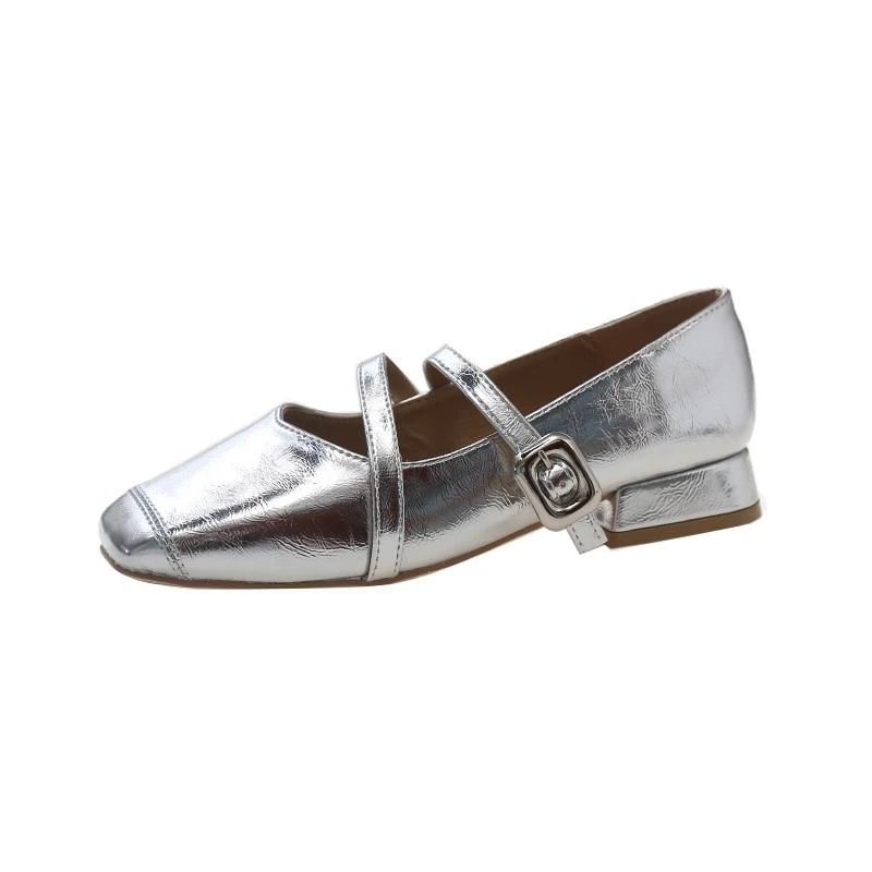 Women's Shoes 2024 Fashionable Square Toe Shallow Mouth Women's Shoes Solid Color Medium Heel Strap Strap Women's High Heels