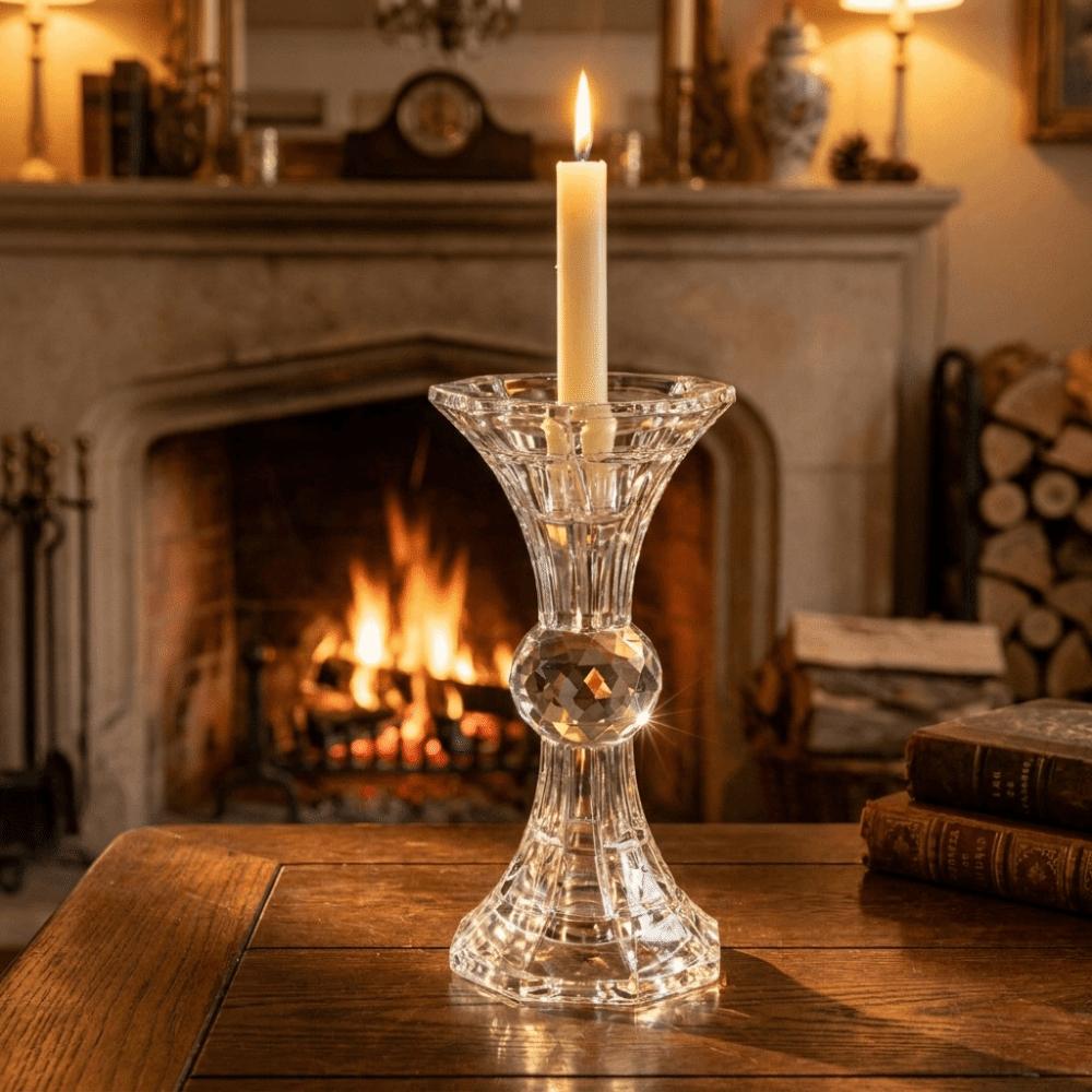 Elegant Glass Candle Holder Vintage Tabletop Candle Holder Pillar Candle Holder  Dining Room