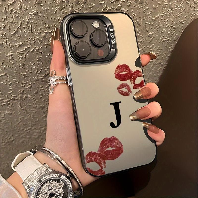Буква J Сексуальные Губы Красивый Чехол для iPhone 17 16 15 14 13 12 11 Pro/ Max /Plus XR XS Противоударный и Защищающий от Падений Задняя Крышка