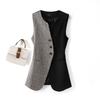 Elegant Women's Long Vest Sleeveless Collar Contrast Color Slim Fit Waistcoat Autumn Spring Fashion Outwear