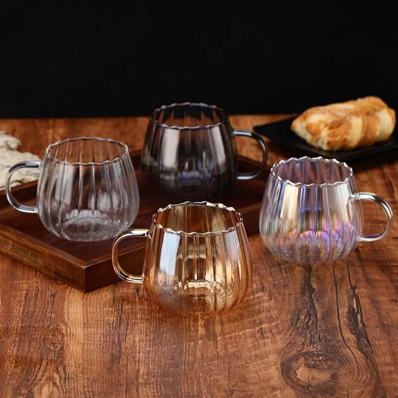 Transparent Glass Cup Creative Coffee Mug Tea Dessert Breakfast Milk Cups Wine Glass Water Cup with Handle Glassware Drinkware