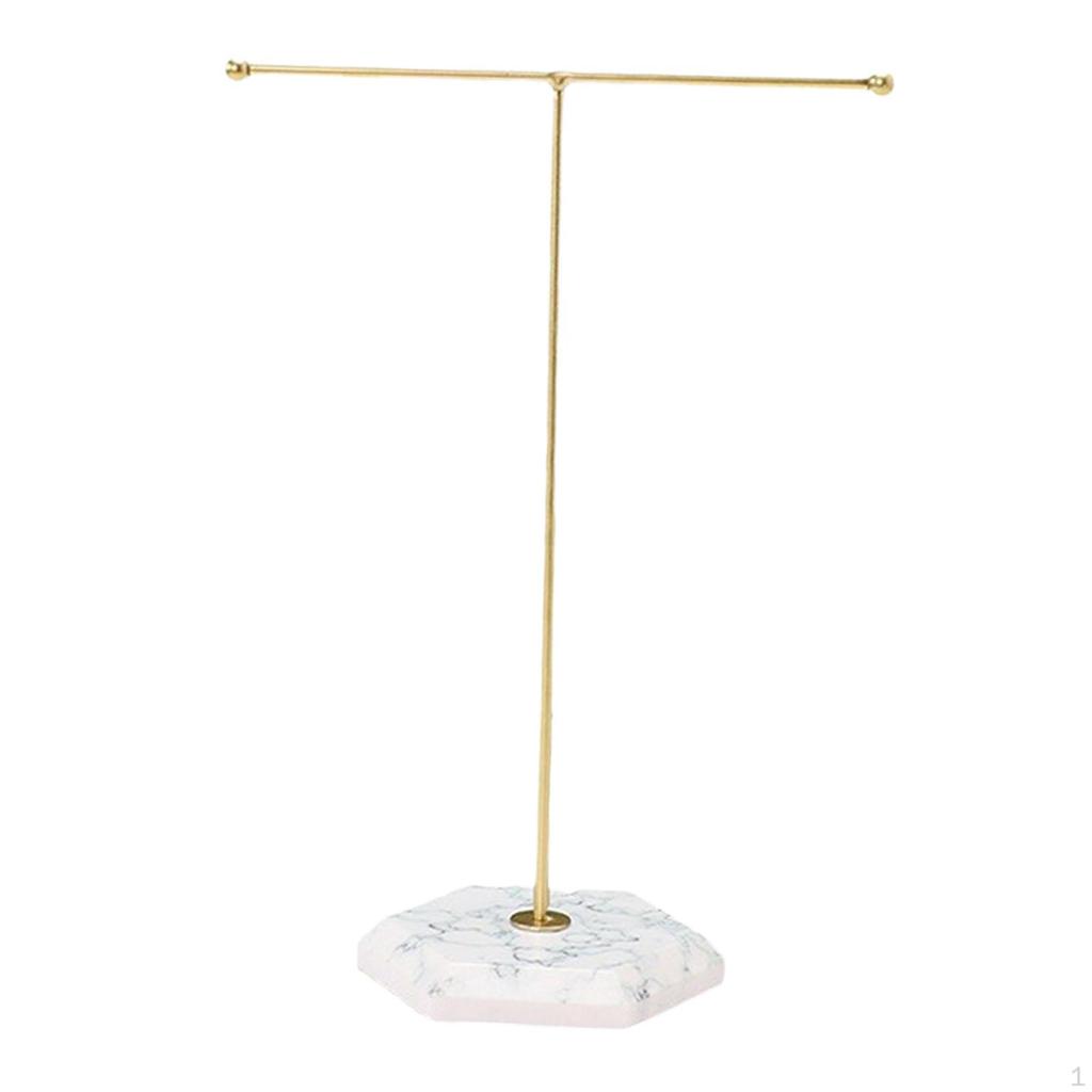 T Bar Jewelry Display Stand Earrings Necklace Holder with Marble Base Rack