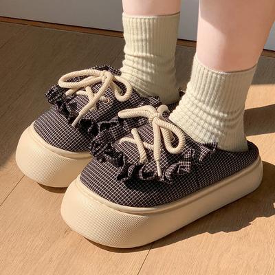 Женские милые хлопковые тапочки Мэри Джейн с бантом, зимние мягкие тапочки с толстой подошвой для улицы, женская нескользящая домашняя обувь на плоском каблуке