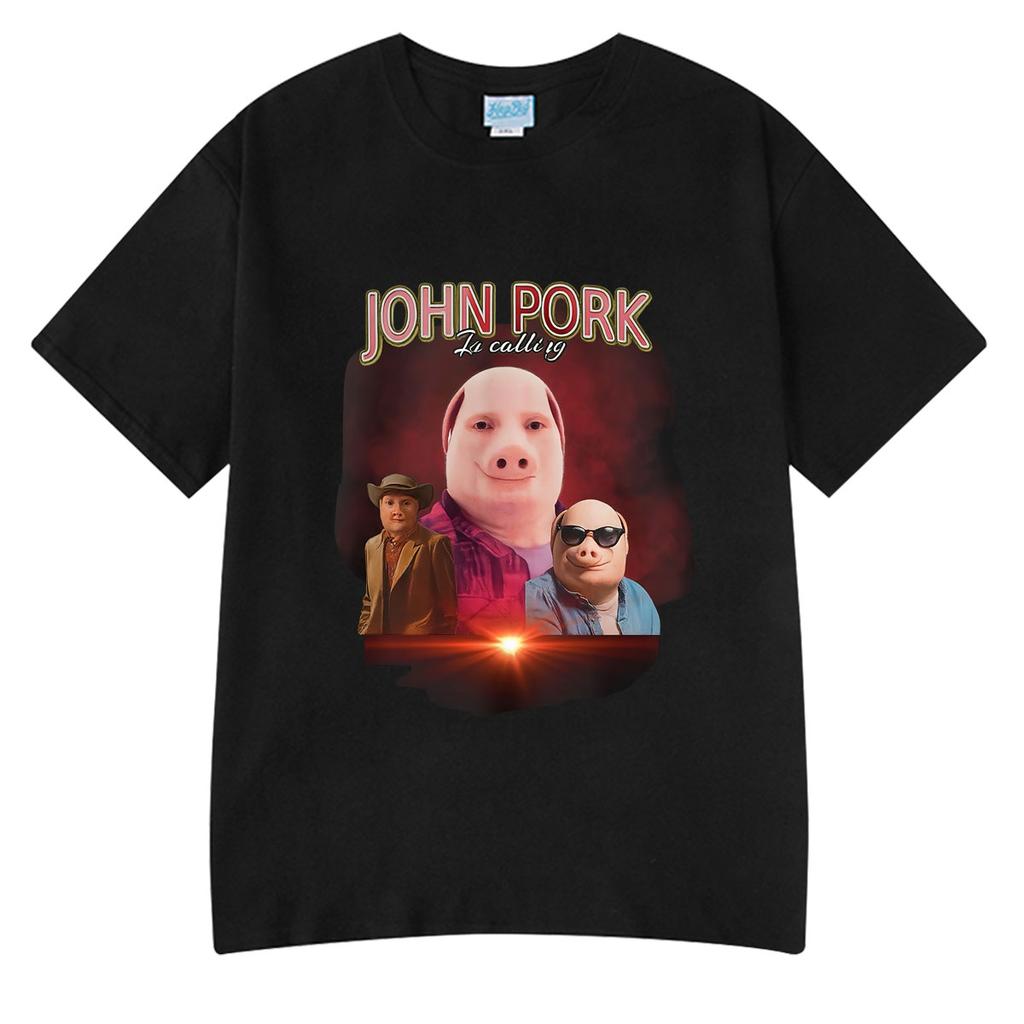 John Pork Is Calling Funny Pig Meme Graphic T Shirts Men Women Clothing Summer Cotton Couple To